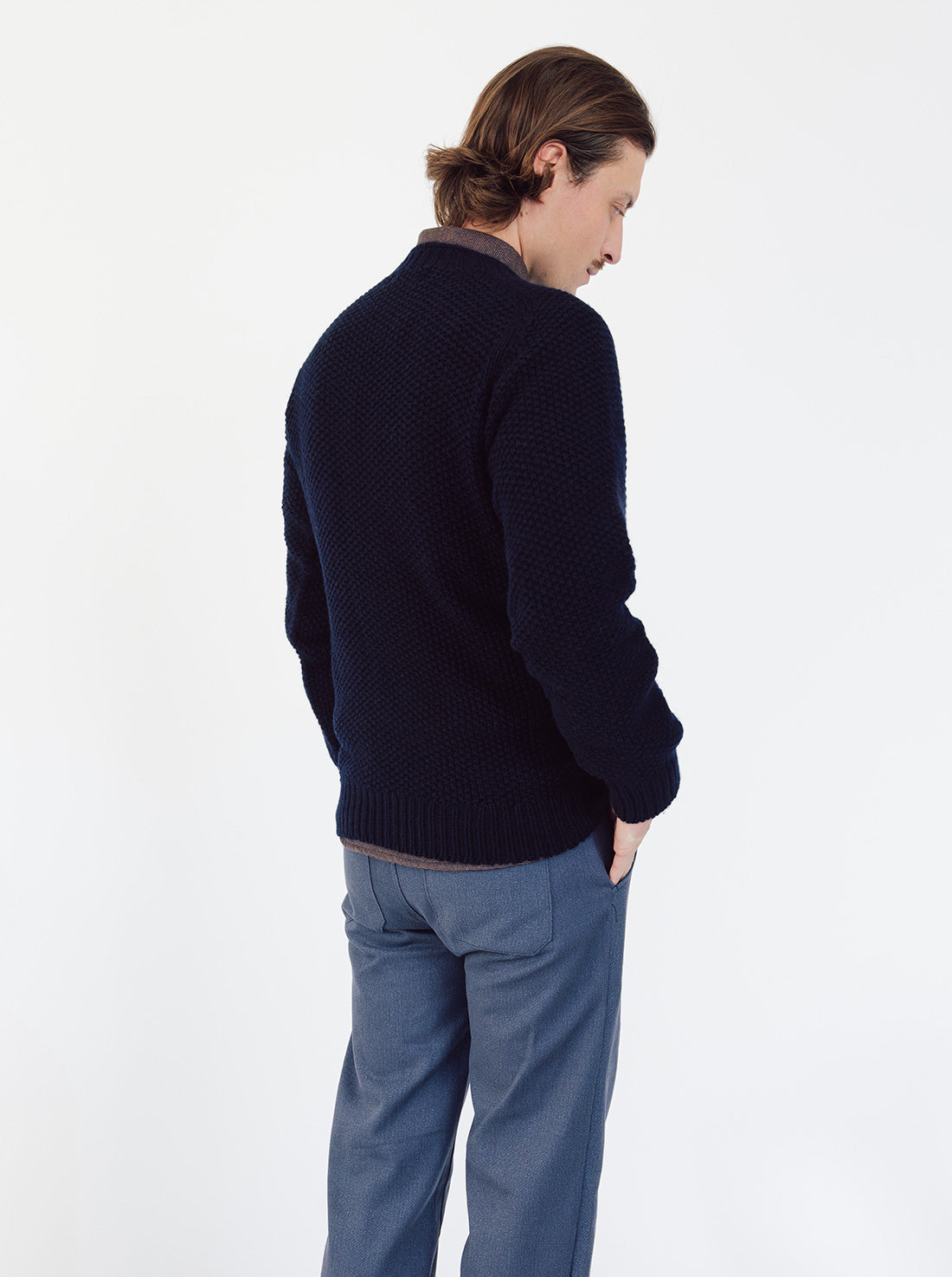 Moss Stitch Wool Sweater - Dark Navy