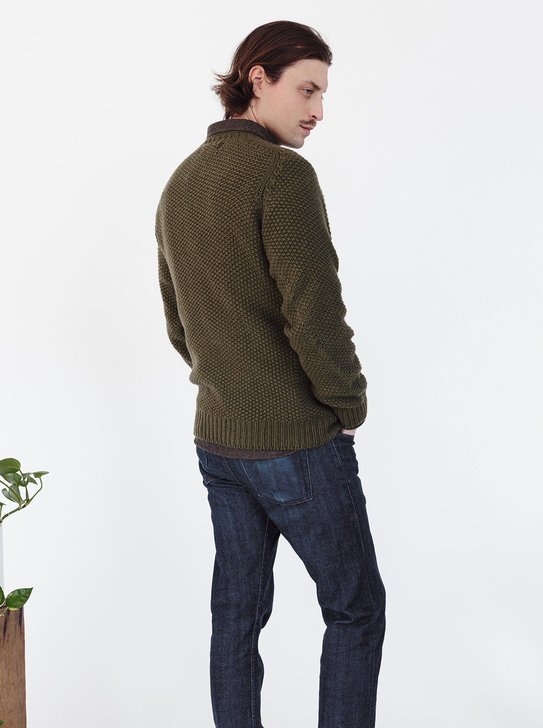 Moss Stitch Wool Sweater - Olive Dunn