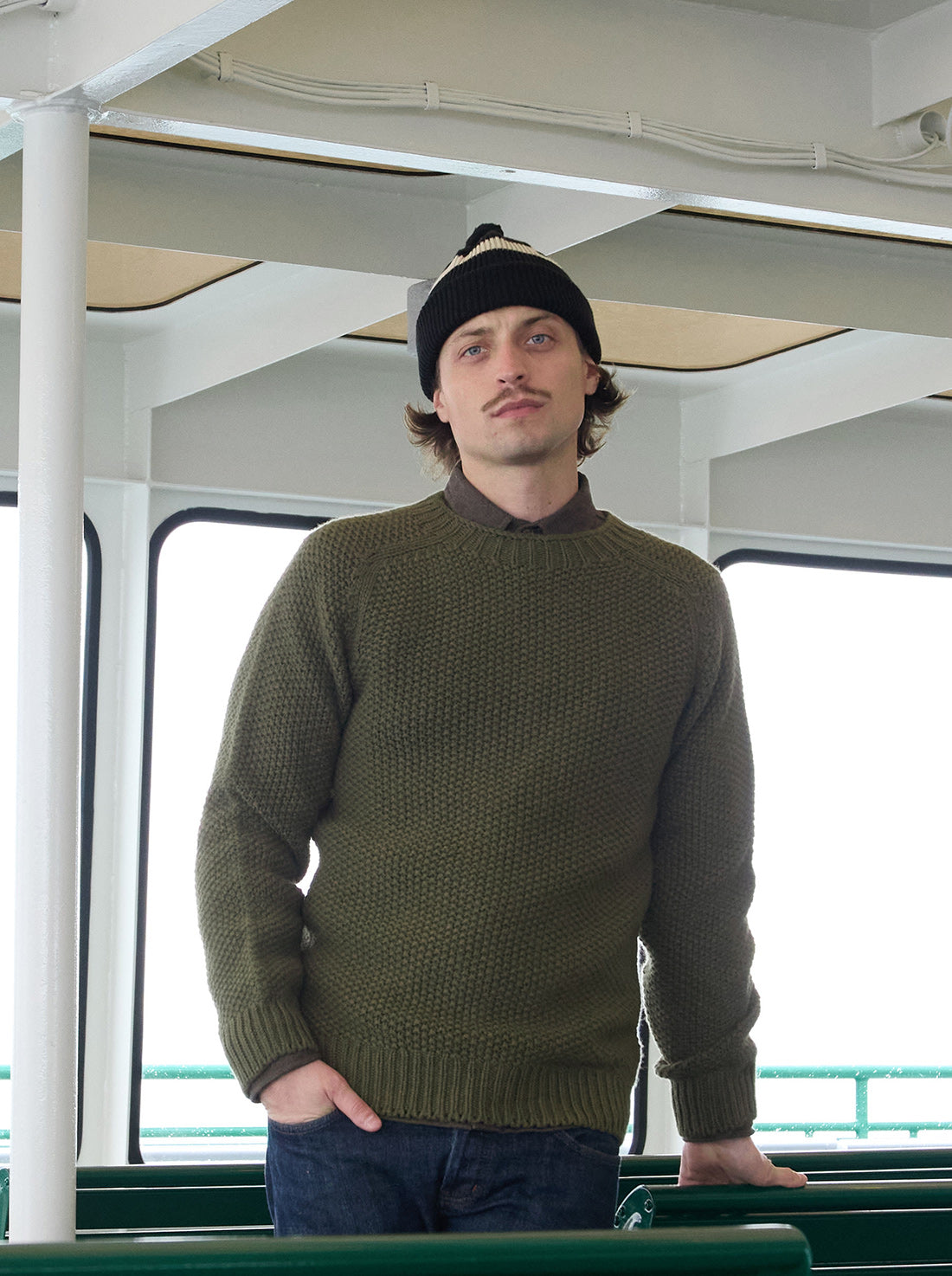 Moss Stitch Wool Sweater - Olive Dunn