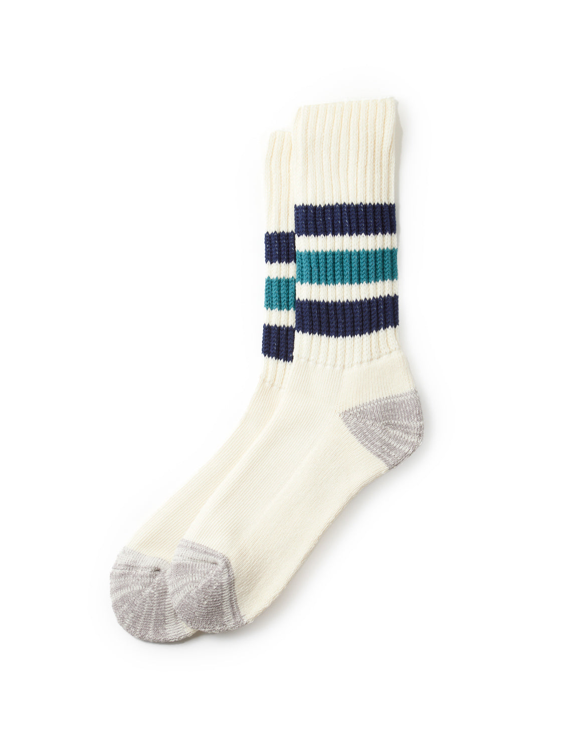 Coarse Ribbed Old School Sock - Navy/Sea Glass