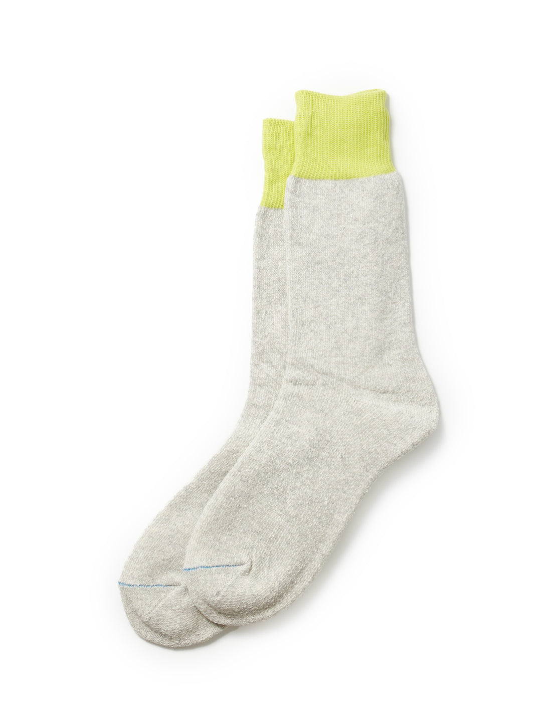 Double Face Crew Socks - Silk & Cotton - Lime / Light Grey