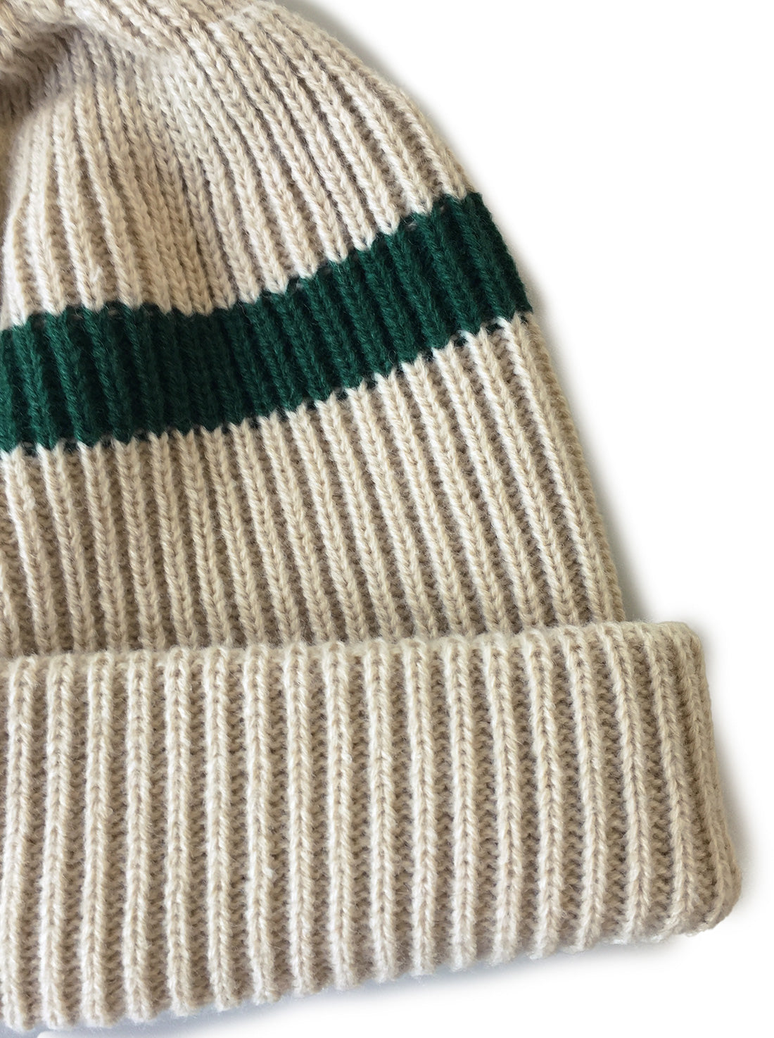 Stripe Pom Pom Beanie - Ecru