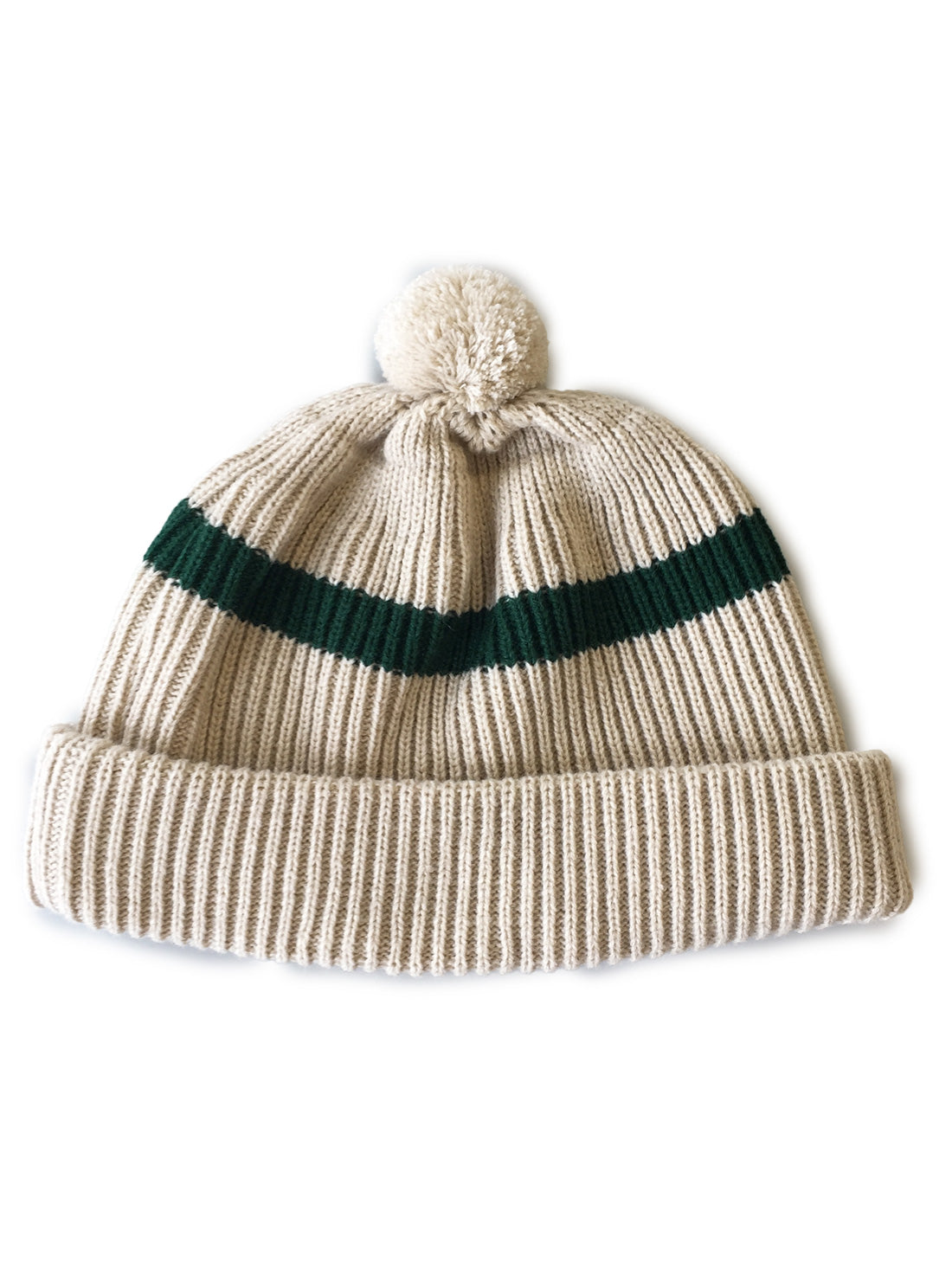 Stripe Pom Pom Beanie - Ecru