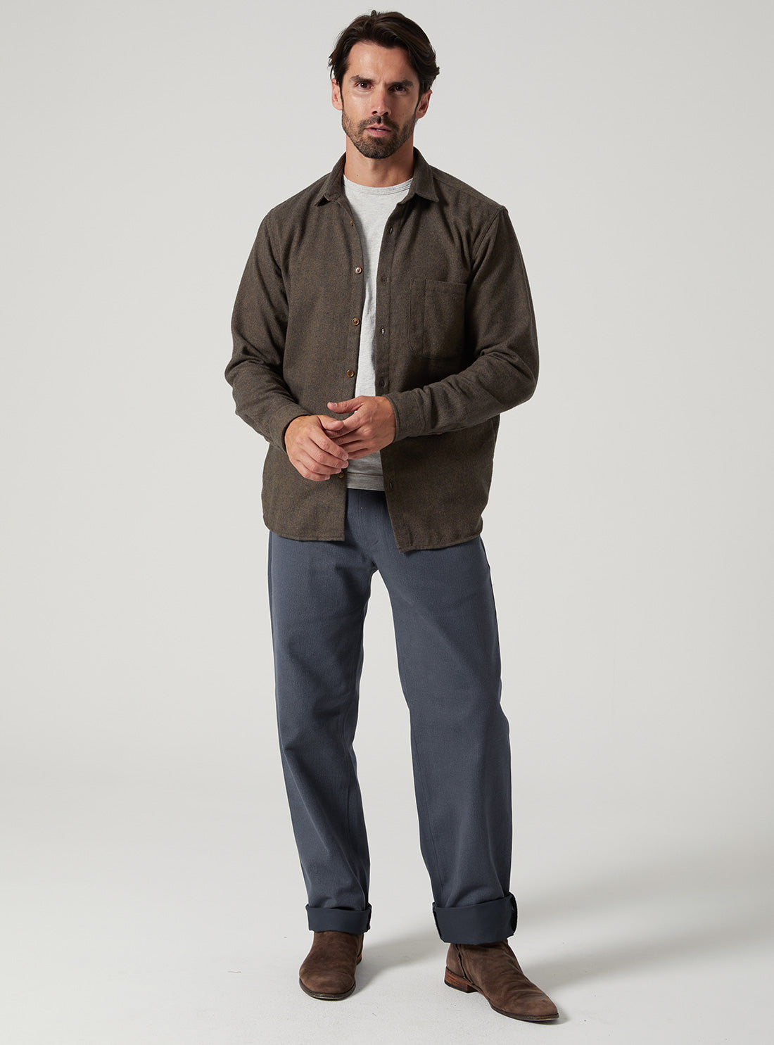 Weathervane Flannel –  Dark Olive Twill