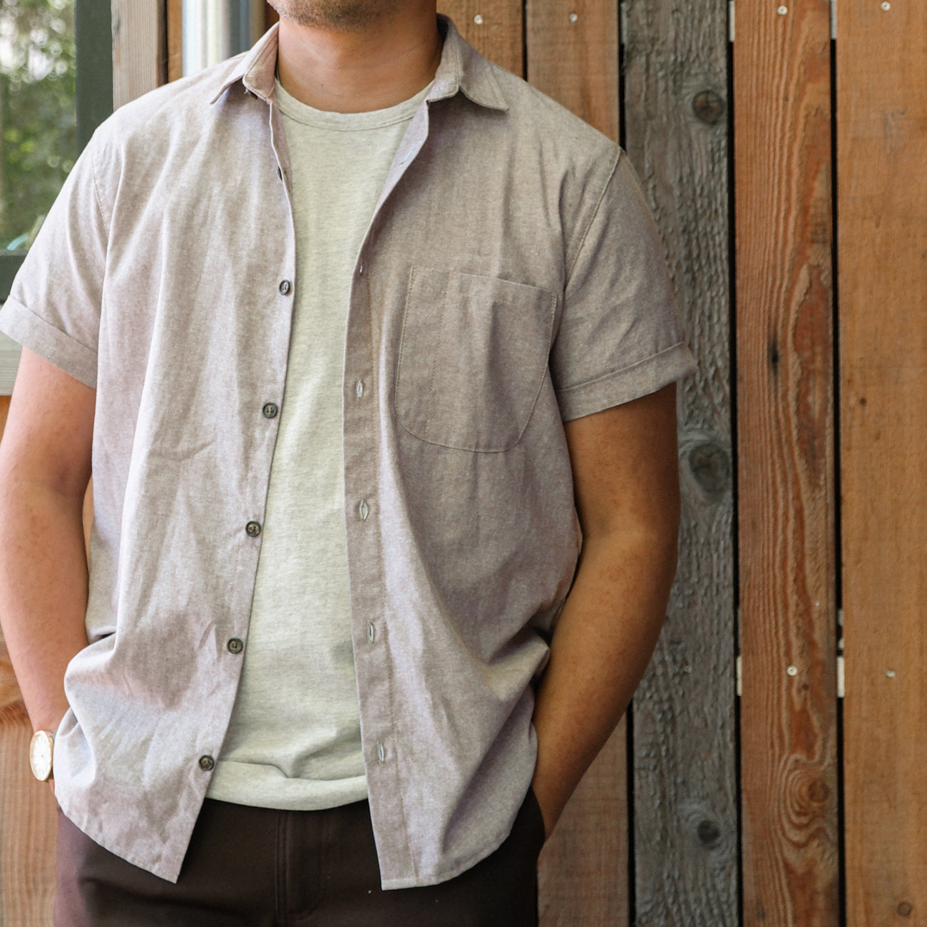 Short Sleeve Weathervane - Latte Chambray