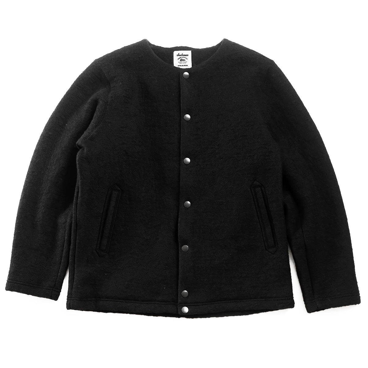 Wool Collarless Jacket - Black - L